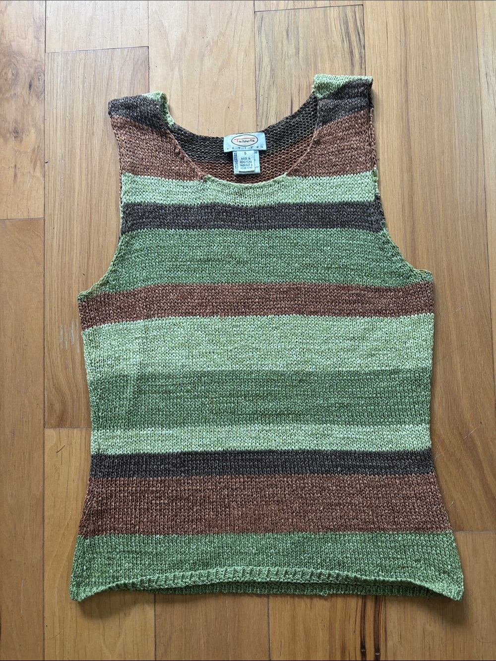 Talbots knit tank top in green and brown. Size Small petite.